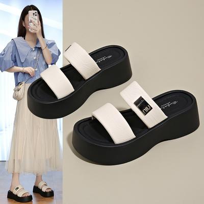 Женские тапочки, новинка лета, на толстой подошве-маффине, крутые тапочки, женские ленивые пляжные туфли, женская обувь-одна педаль