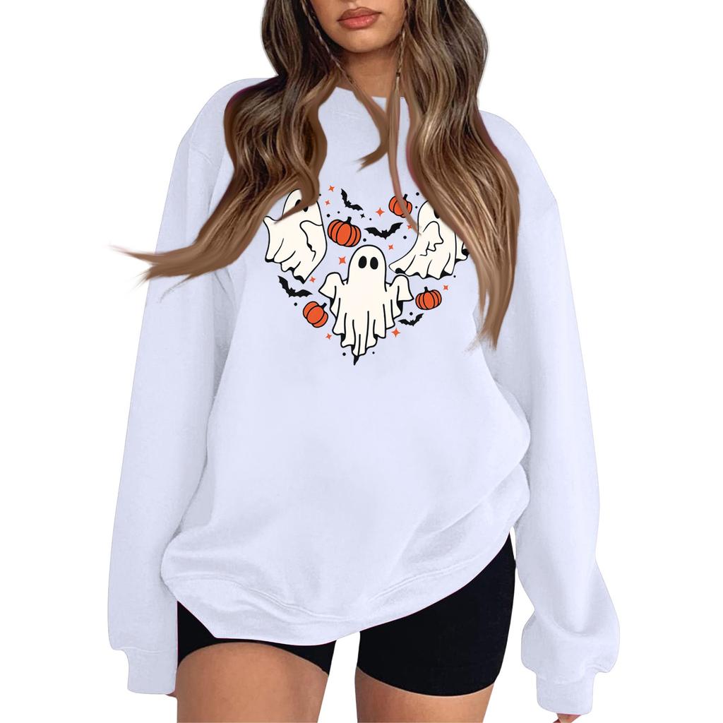 Women's Fashion Round Neck Long Sleeve Hoodie Halloween Small Print Hoodie