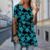 Plus Size Women Spring Leaf Printed Comfy Short Sleeve Round Collar T-shirt Casual Baggy Mid Length Tee Tops