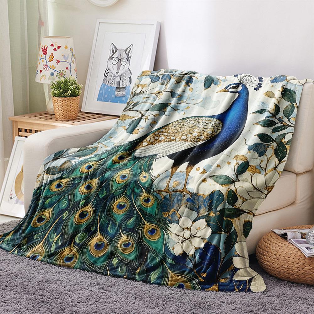 Peacock 2 Print Flannel Blanket, High quality Comfortable for All Seasons, Home Decor, Warmth and Comfort