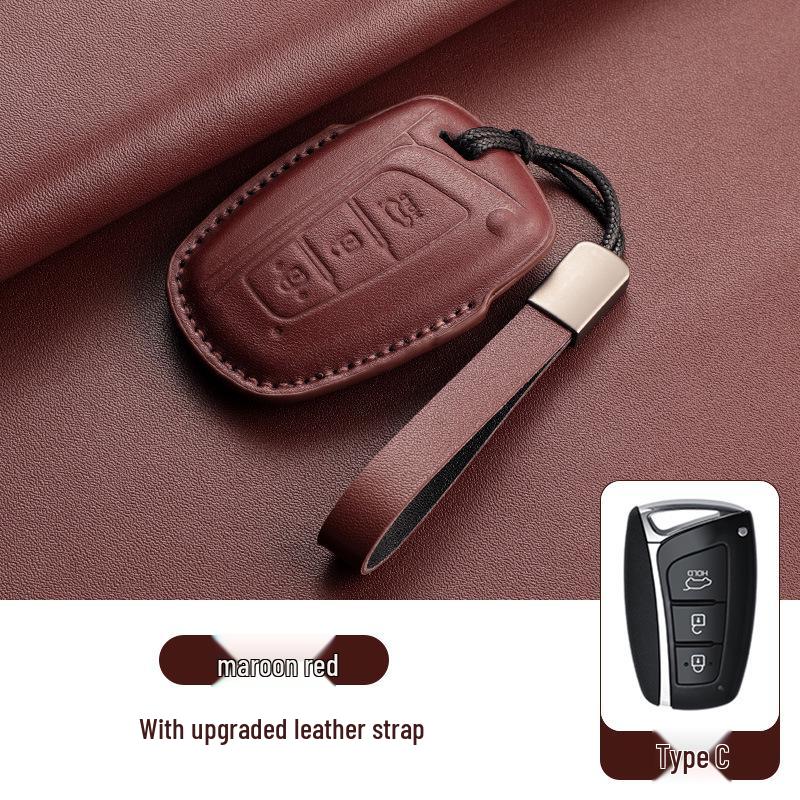 Genuine Leather Key Case for Hyundai ix35, Santa Fe, Fiesta, ix25, Elantra, Verna, Mistra