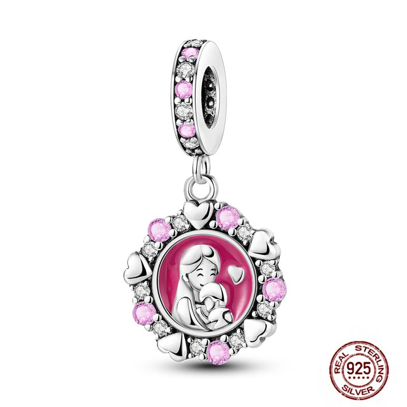 Медные Шармы Большая Любовь Мама Семья Сестра Розовое Сердце Тюльпан Бусины Ча Подходят для Оригинального Браслета Сделай Сам Ювелирный Подарок на День Матери