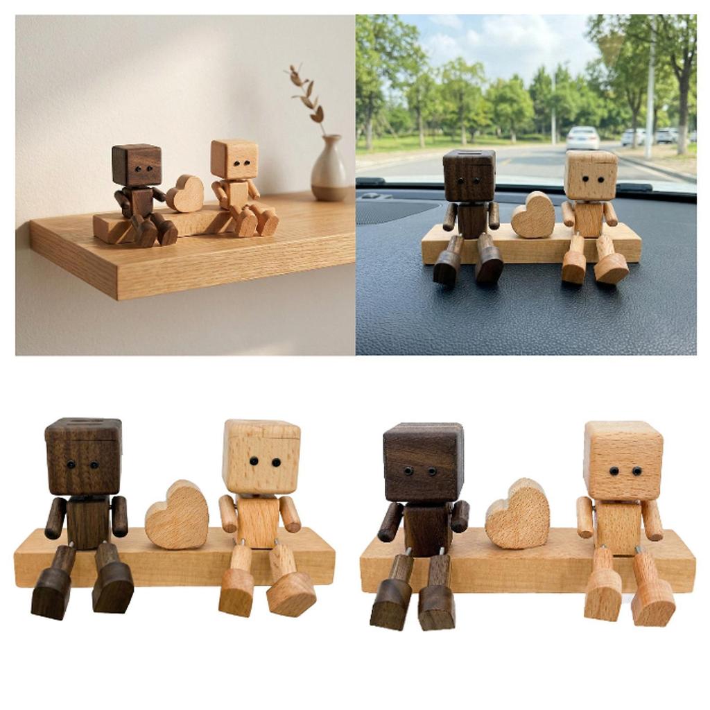 Car Dashboard Statue Shaking Feet Wooden Doll Couple Decorative Man Figurine Creative
