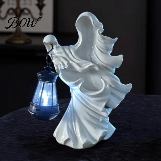 Outdoor Halloween Decoration Witch Resin Lantern, Gothic Ghoul Terrifying LED Night Light, Dark Style Decor Waterproof Hell Reaper Spooky