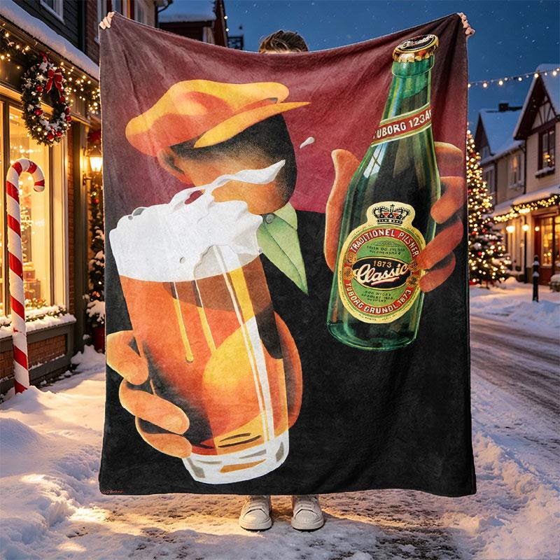 Carlsberg Pattern Blanket for Home Decoration, Bed, Sofa, Car Travel, Camping, Suitable for All Seasons, Birthday Christmas Gift
