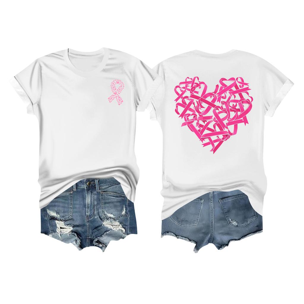 Women's Breast Ribbon Printed Casual Short Sleeve