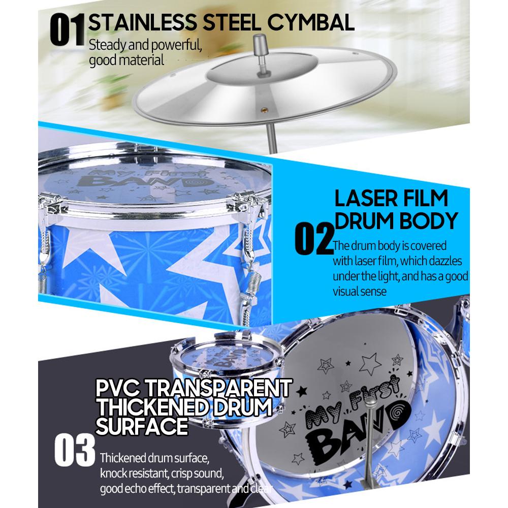 6-Piece Kids Drum Set Drum Kit Jazz Drum Set with Folding Step Stool Cymbal Pedal Drumsticks Percussion Musical Instrument for Kids Children Junior