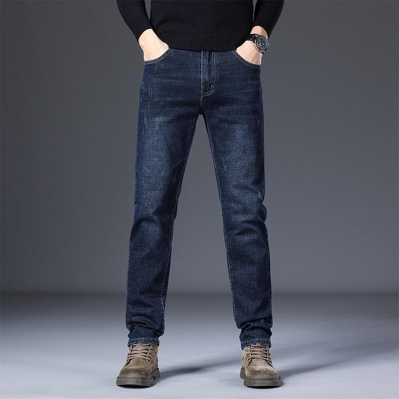 Men's Tide Trousers Casual Light Luxury Jeans Male Trend Straight Thin Slim Elastic Versatile Autumn and Winter New