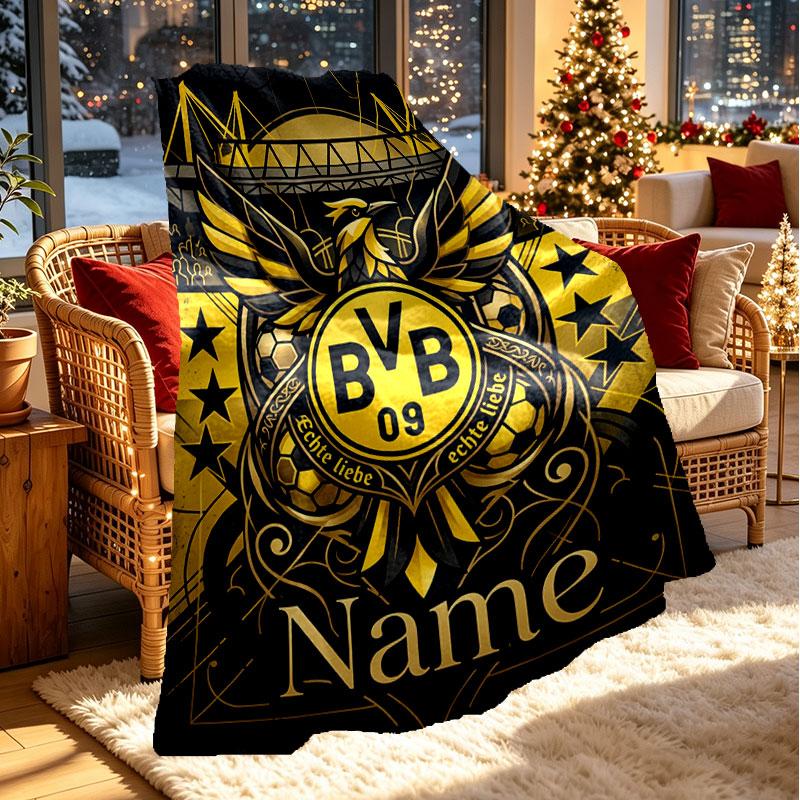 Custom Name Personalized Borussia Dortmund Bvb Print Blanket, Home Decor, Bedroom, Sofa, Camping, Couch, Gifts for Birthday Christmas