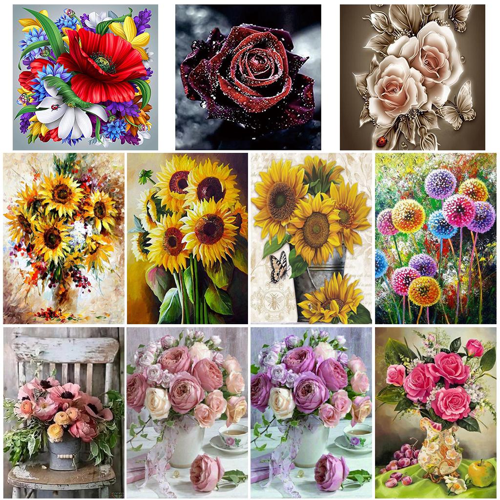 5D Diamond Painting Sunflower Flower Mosaic Diamond Inlaid Cross Stitch Rose Embroidery Home Decoration Christmas Gift