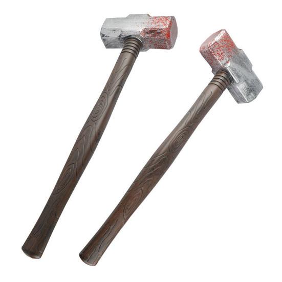 Retro Wood Grain Hammer Plastic Fake Prop, Lightweight Sledge for Halloween Costume Role Play Tool Accessory, Spooky Faux Blood Weapon Cosplay, Scary
