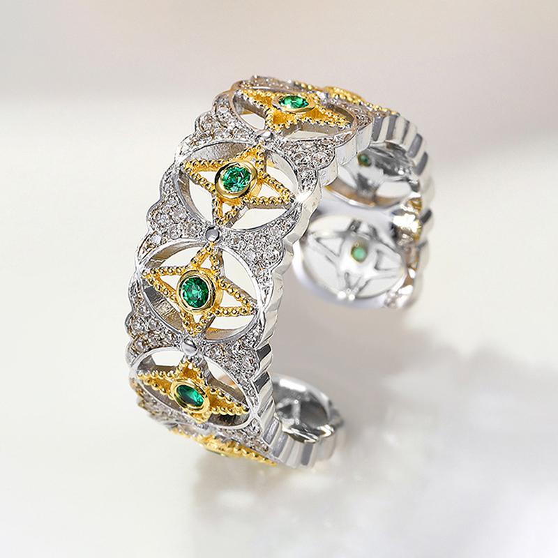 Huitan Trendy Two Tone Green CZ Finger Ring для женщин, роскошные модные обручальные кольца, аксессуары для вечеринок, новые ювелирные изделия, прямая поставка