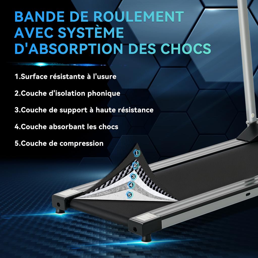 Foldable Electric Fitness Treadmill - .fr x FFHandball - 1 to 10 Km/h Multifunction Screen - 500 W Power