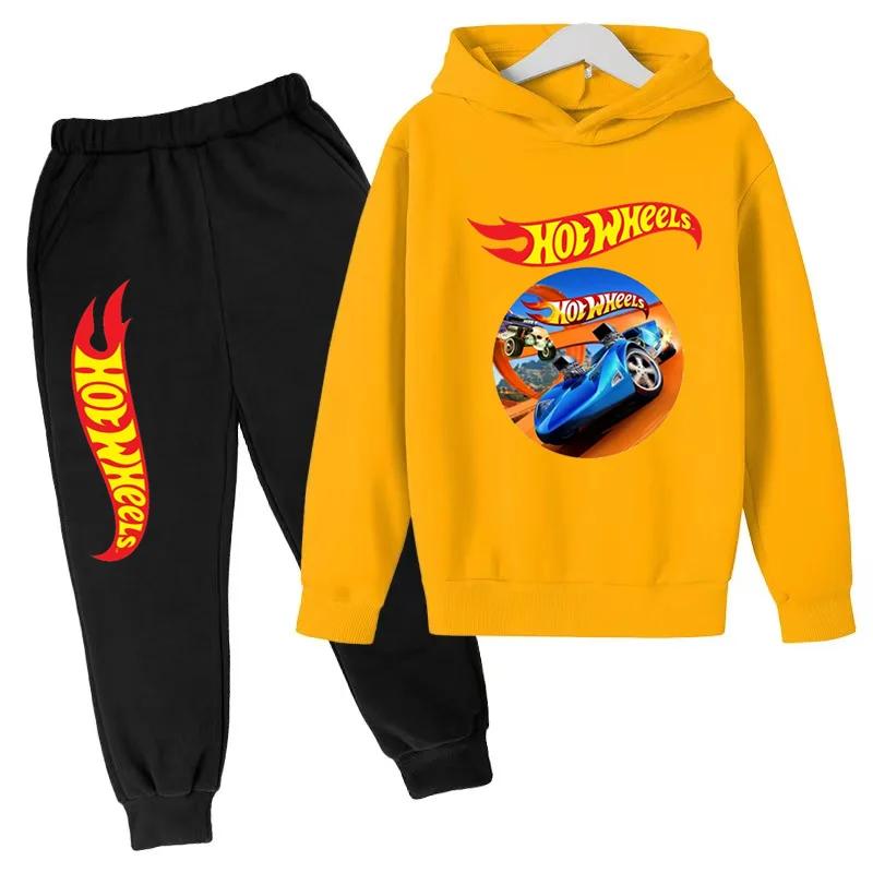 Детская одежда Худи с принтом машинок Hot Wheels Пальто 3-12 лет Мальчики Девочки Малыши Верх+штаны Модная толстовка Повседневная спортивная одежда