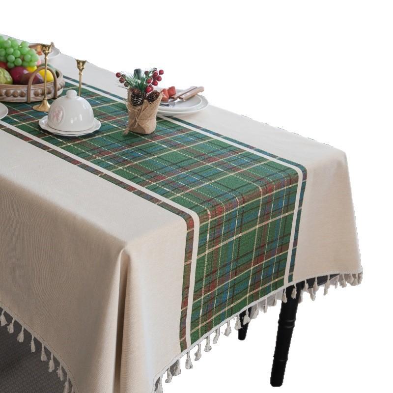 American Style Plaid Tablecloth Vintage Tassel Table Cover Living Room Rectangle Dining Cloth