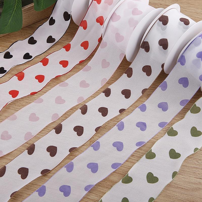 Handmade Double-Sided Heart Ribbon DIY Bowknot Printed Silk for Cake Wrapping & Children's Hair Accessories