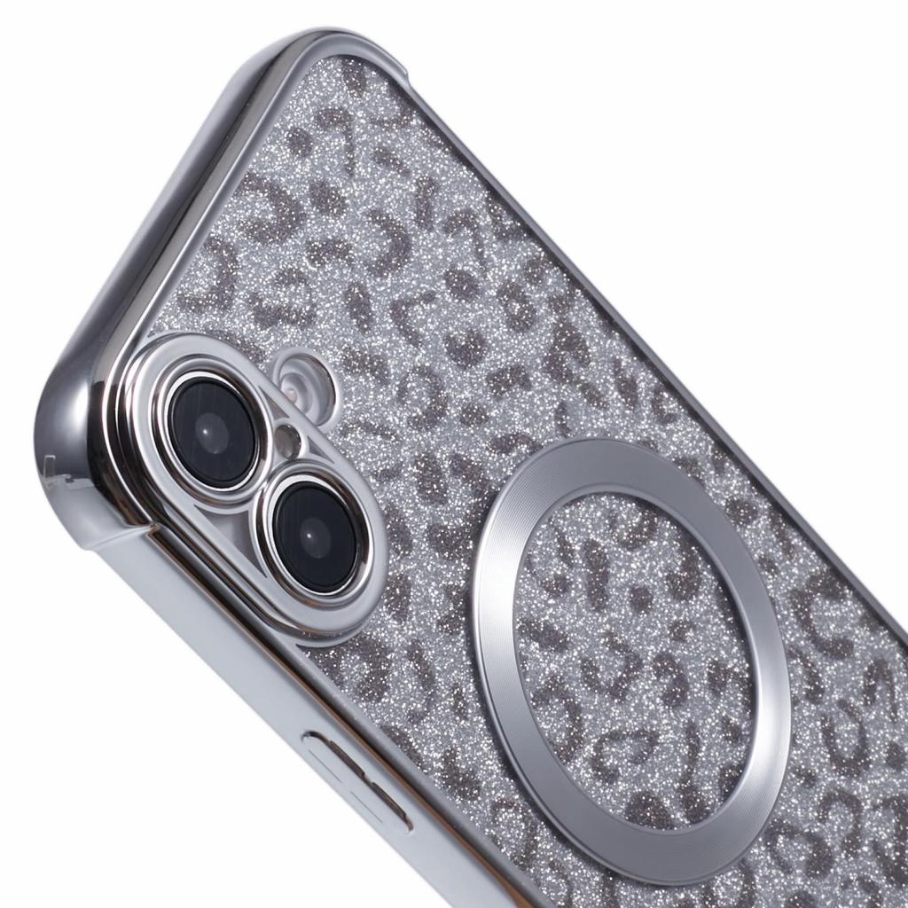 For iPhone 16 Plus Case Compatible with MagSafe Sparkly Leopard Print Clear TPU Phone Cover