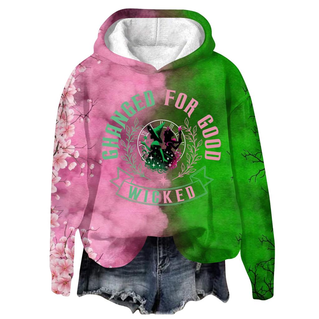 Женский модный повседневный пуловер с длинными рукавами и принтом в виде ведьмы с капюшоном