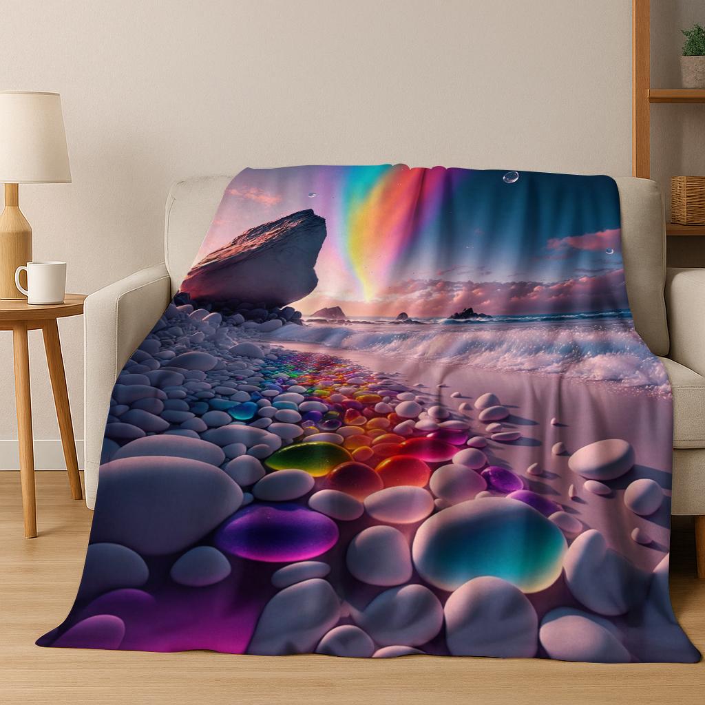 3D Cobblestone Soft Stone Pebble Flannel Blanket Soft Warm Blanket for Bedroom Living Room Bed Travel Camping Picnic Gift