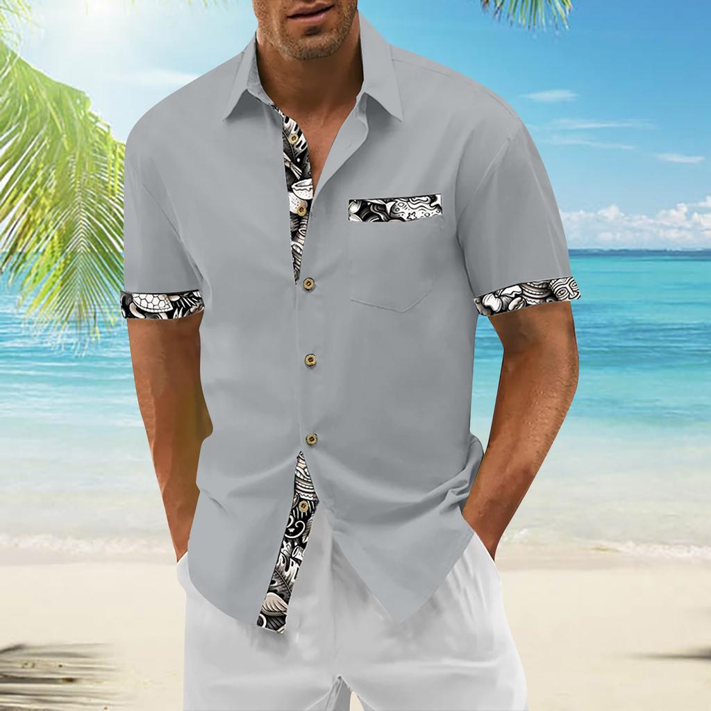 Гавайская рубашка для мужчин, мужские винтажные рубашки для боулинга на пуговицах, летняя пляжная рубашка с коротким рукавом