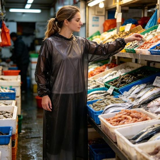 Водонепроницаемый фартук с длинными рукавами, защитный халат из пищевого ТПУ, маслостойкая рабочая одежда для пищевой промышленности, холодильных камер, работы с морепродуктами