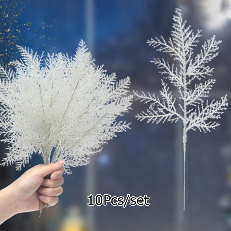 10 шт DIY Рождественский декор для венков, ваз для вечеринок, блестящие искусственные сосновые ветки, пластик