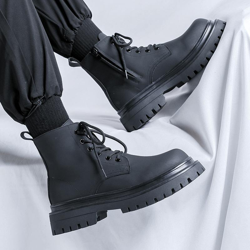 Черные мартинсы с внутренней платформой мужские осенне-зимние в британском стиле высокие на толстой подошве с платформой ботинки-инструменты большие ботинки 2866-R
