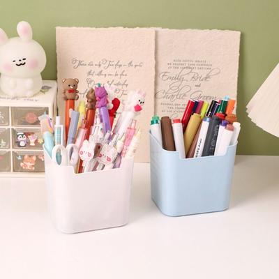 Simple Transparent Desk Pen Holder INS Style Large Capacity Pencil Storage Box Multifunction Plastic Storage Bucket School