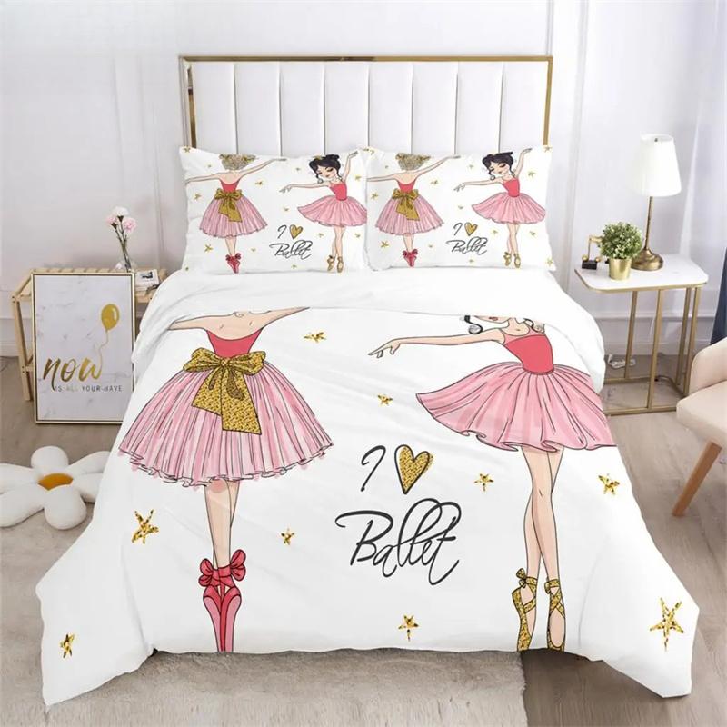 Cartoon Ballet Girl 3D Printed Bedding Set Duvet Covers Pillowcases Comforter Bedding Set Bedclothes Duvet Cover