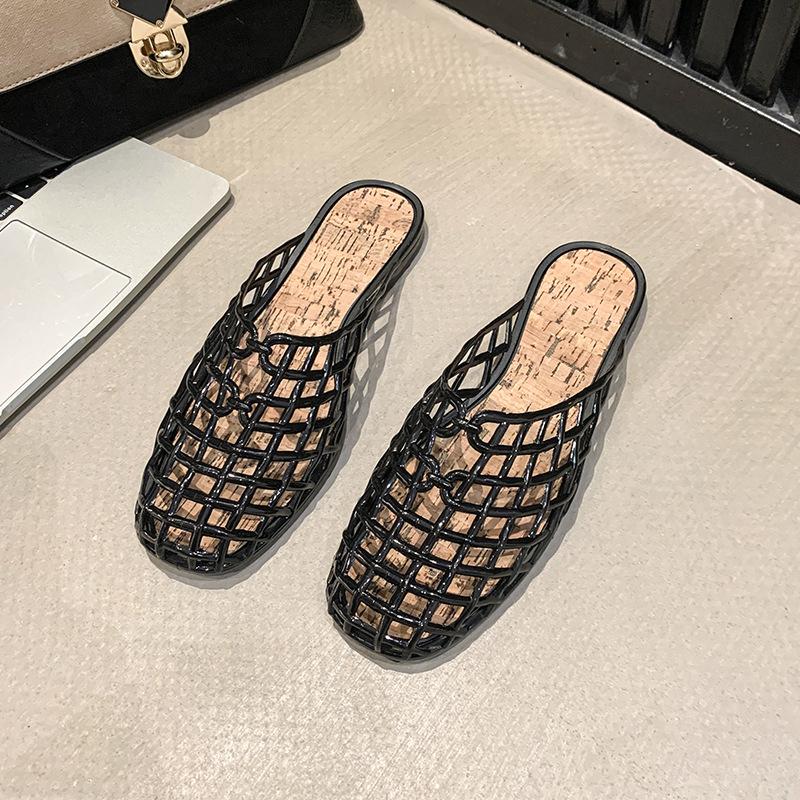 2025 Summer New TR Crystal Sandals Hollow Transparent Jelly Shoes Women's Flat-soled Outer Bag Head Beach Hole Shoes