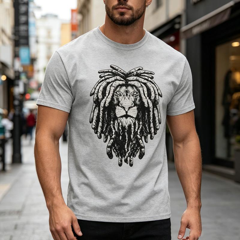 Rastafarian Lion of Judah Dreadlocks Print Tshirt Unisex Summer Hip Hop Streetwear Crew Neck Cotton Blend Tee