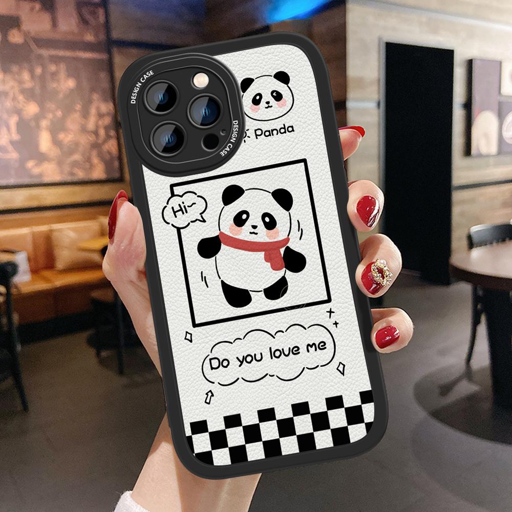 Тонкий кожаный чехол с рисунком панды, мягкий силиконовый чехол из искусственной кожи для iPhone Samsung Huawei Honor Xiaomi Redmi OPPO Realme Vivo