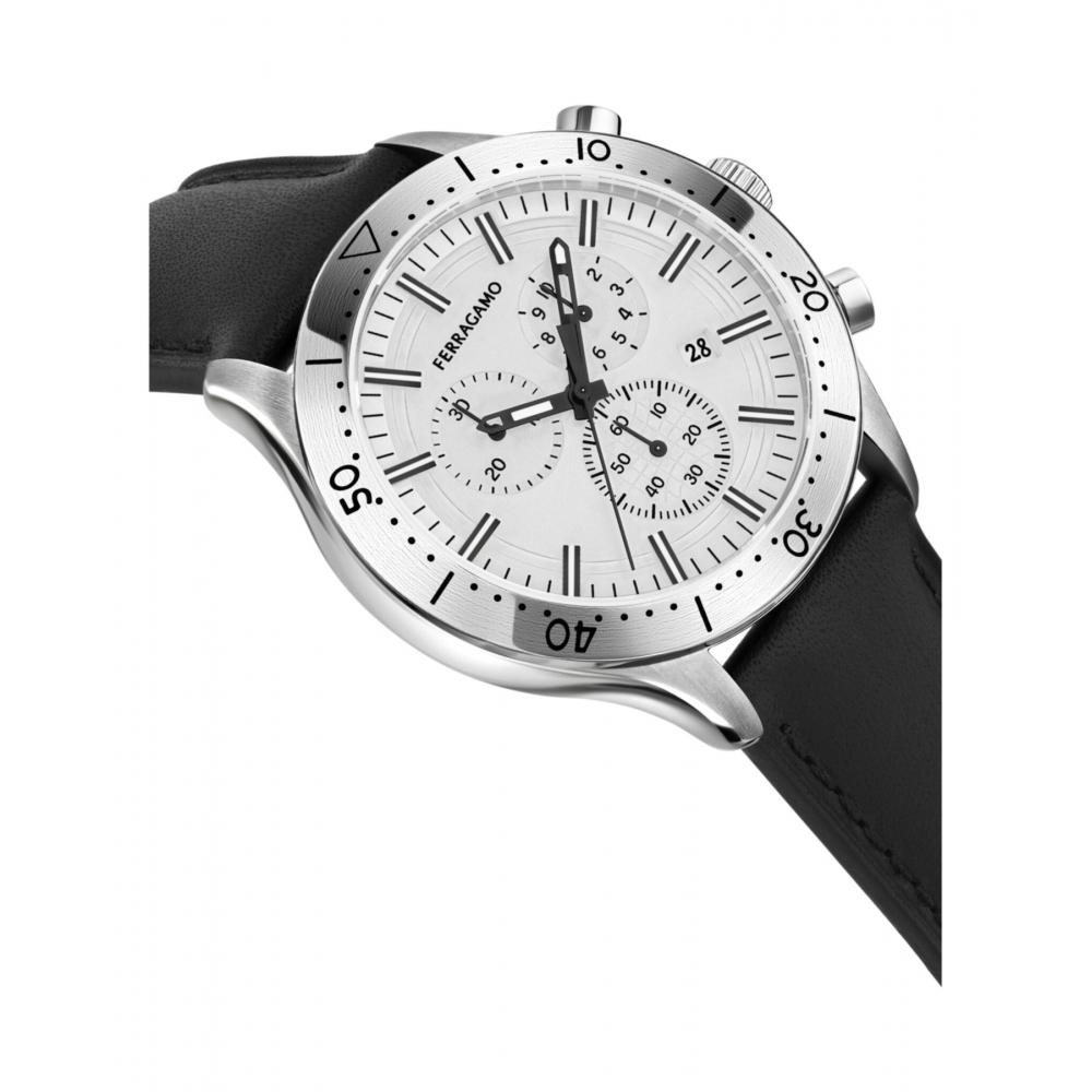 Salvatore Ferragamo Ferragamo Master Chrono Leather Watch Black Stainless Steel Silver