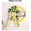 Artificial Spring Wreath with Welcome Wheel, Bowknot Flower Wreath for Front Door, Wedding, Garden Outdoor Decorations