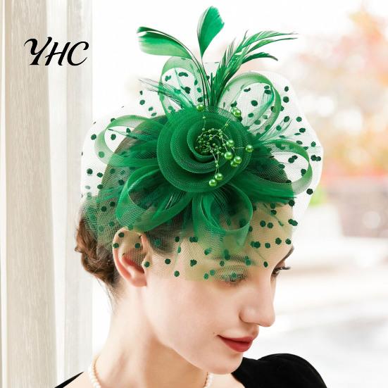 Pillbox Hat Beads Decor Dot Print Metal Clip Fascinator Hair Accessories Mesh Flower Feather Party Headwear