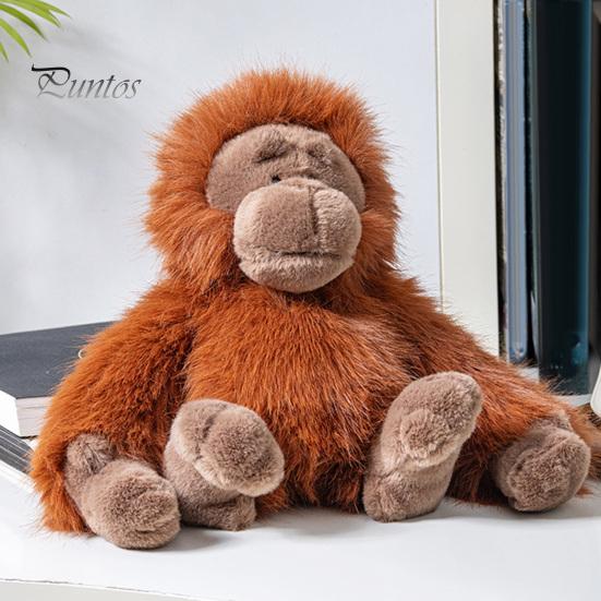 Durable Stuffed Creature Plush Gorilla Doll, Realistic Animal Toy for Kids, Soft Fluffy Orangutan Plushie with Thick Long Fur, Home Decor Three