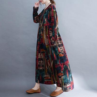 Весенне-осеннее новое женское платье с круглым вырезом и длинными рукавами, свободное платье с принтом
