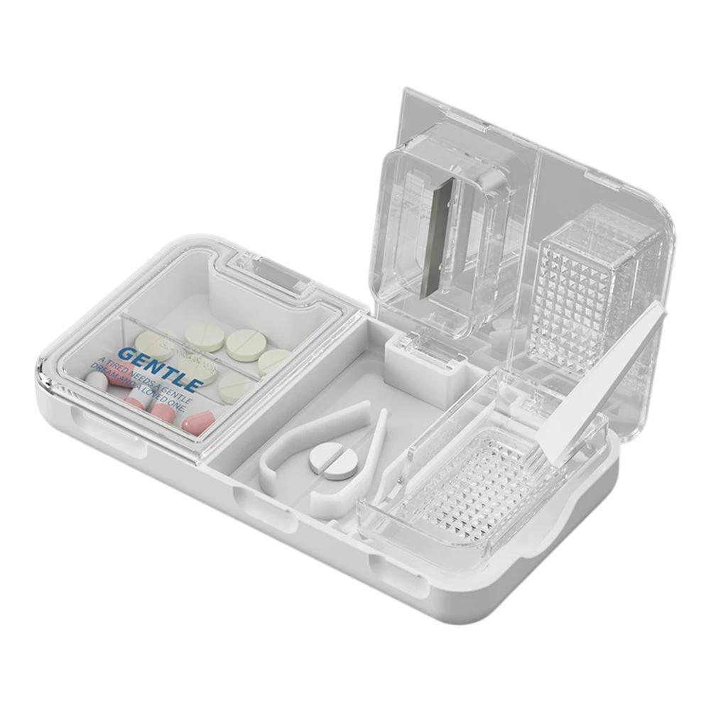 3 In 1 Pill Cutter Splitter Tiny or Small Large Pills Crusher Grinder with Powder Brush Grind Tablets Pill Carrier for Storage