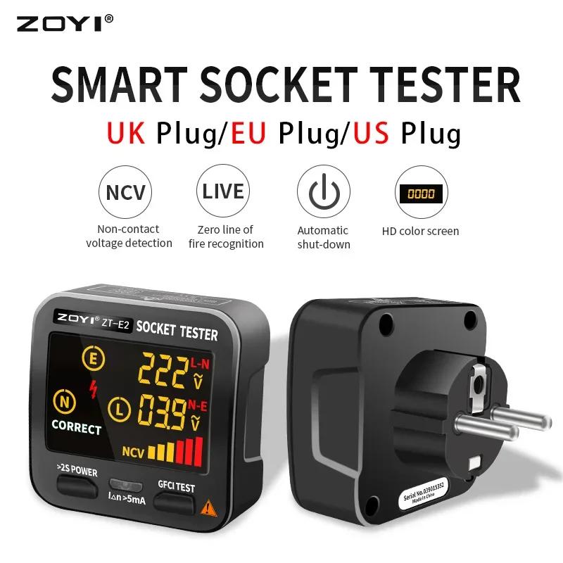 ZOYI ZT-E2 Smart Electric Socket Tester EU Plug Voltage Detector Phase Ground RCD NCV Safety Testing Meter