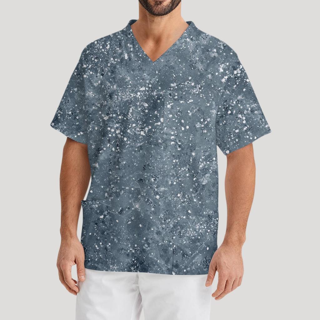 Мужская рабочая блузка с короткими рукавами и v-образным вырезом с принтом, топ с нагрудным карманом