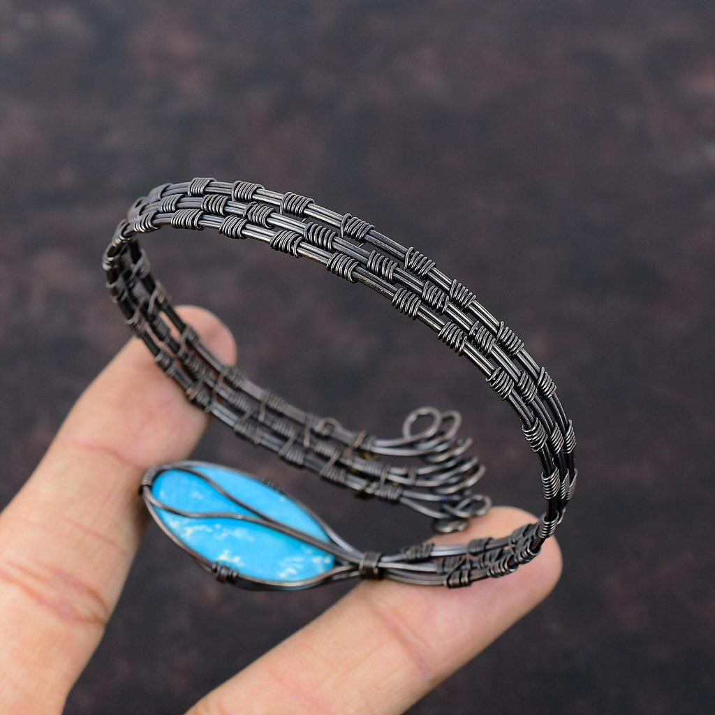 Медный браслет Smithsonite, проволочный браслет-манжета с драгоценными камнями, регулируемый браслет-манжета, уникальный браслет ручной работы, медные украшения для подарка