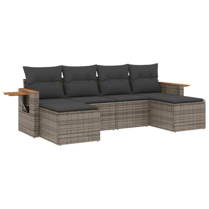 VidaXL Salon de Jardin avec Coussins 6 pcs, Canapés de Terrasse, Ensemble de Meubles de Patio, Mobilier d'Extérieur, Gris 3259463