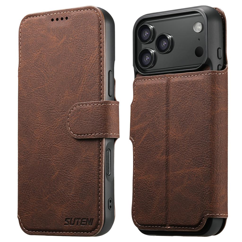 SUTENI Q-05 For iPhone 17 Pro Max Case Detachable Wallet Stand Litchi Texture Leather Flip Phone Cover
