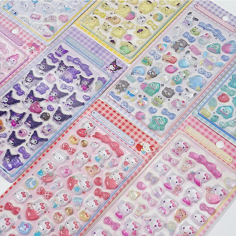 3D   Kuromi Cinnamoroll Stickers Cute Anime Transparent Jelly Crystal Decorative Sticker Note Phone Case DIY Toy