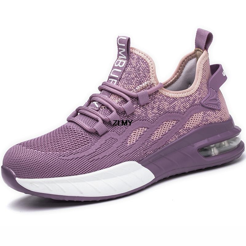 Модные новые женские рабочие защитные ботинки, легкие кроссовки со стальным носком, рабочие ботинки с защитой от проколов, женские дышащие розовые спортивные защитные ботинки для женщин