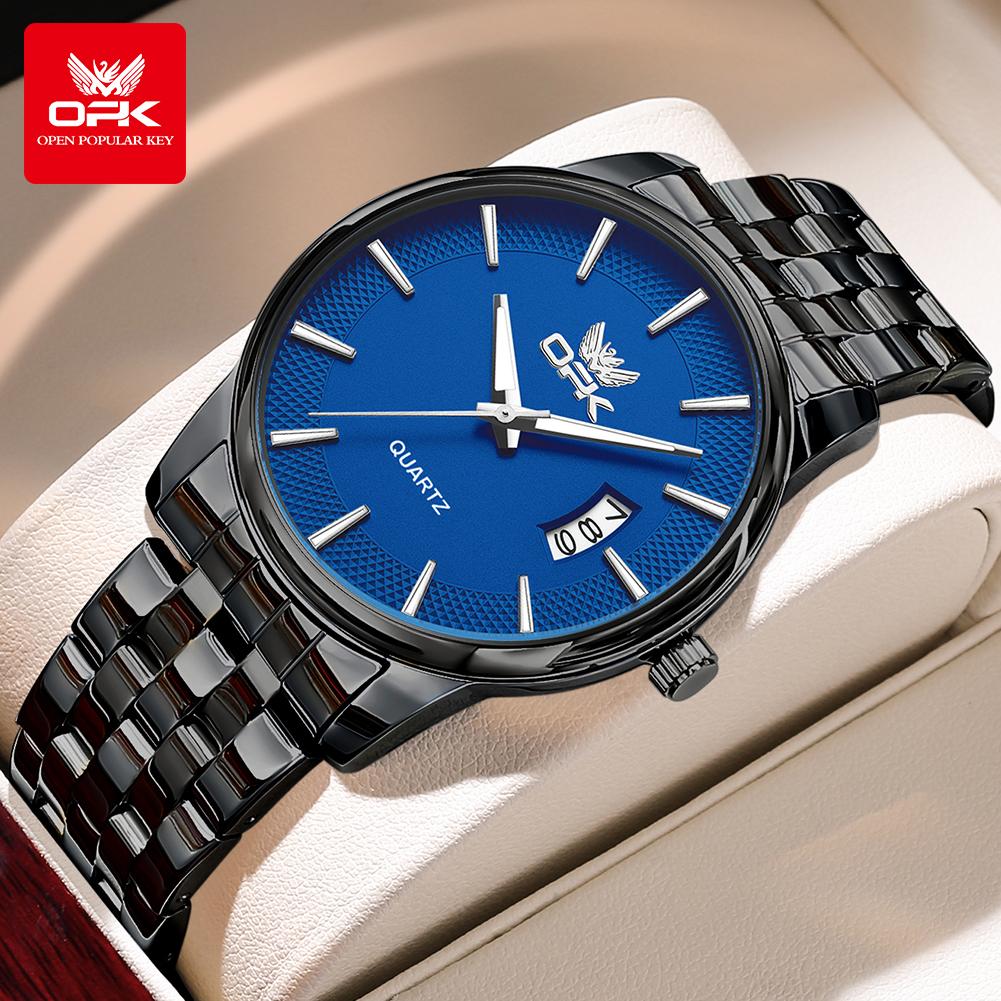 OPK 6045 Men's Watches Simple Fashion Steel strap Auto Date Luminous Waterproof Quartz Wrist Watches for Man Elegant Man Watch