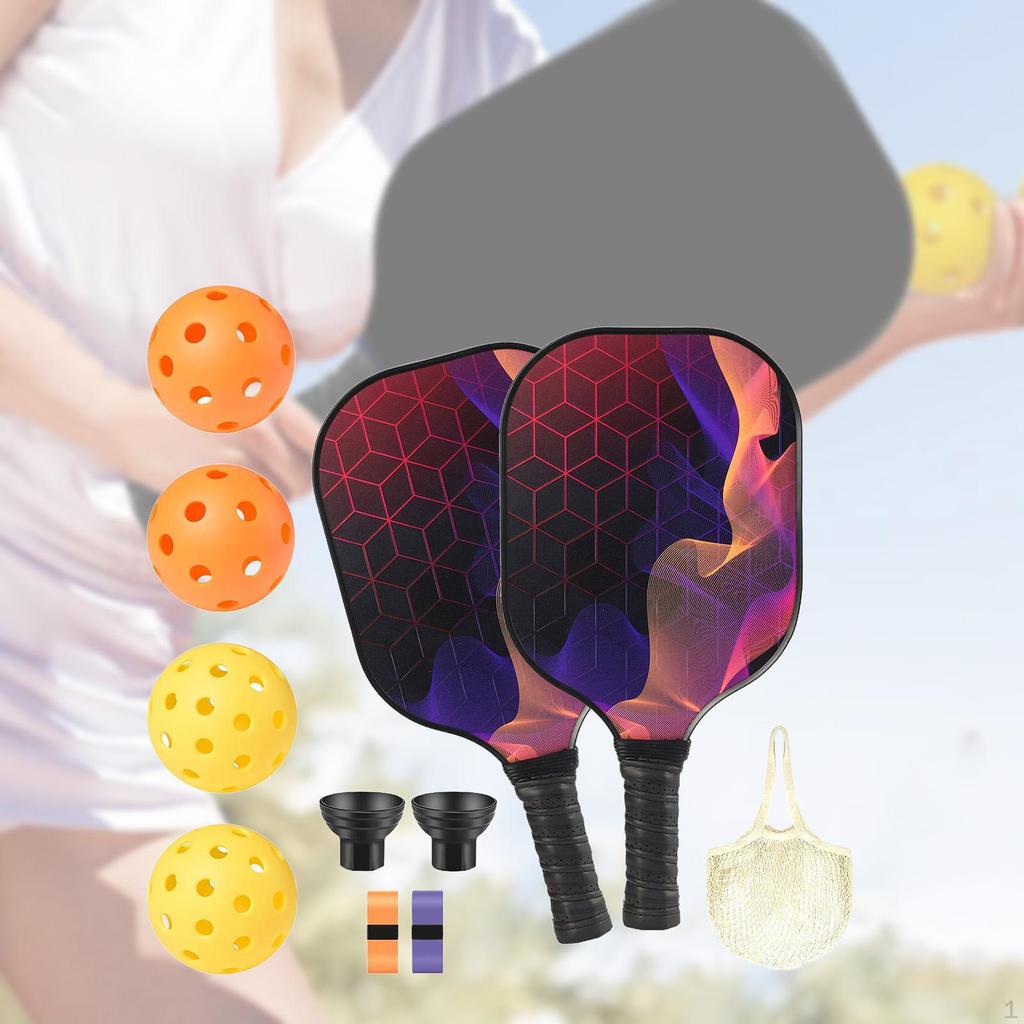 Pickleball Racket Ergonomic Grip Fiberglass Surface Racquet with 2 Rackets 4 Balls and