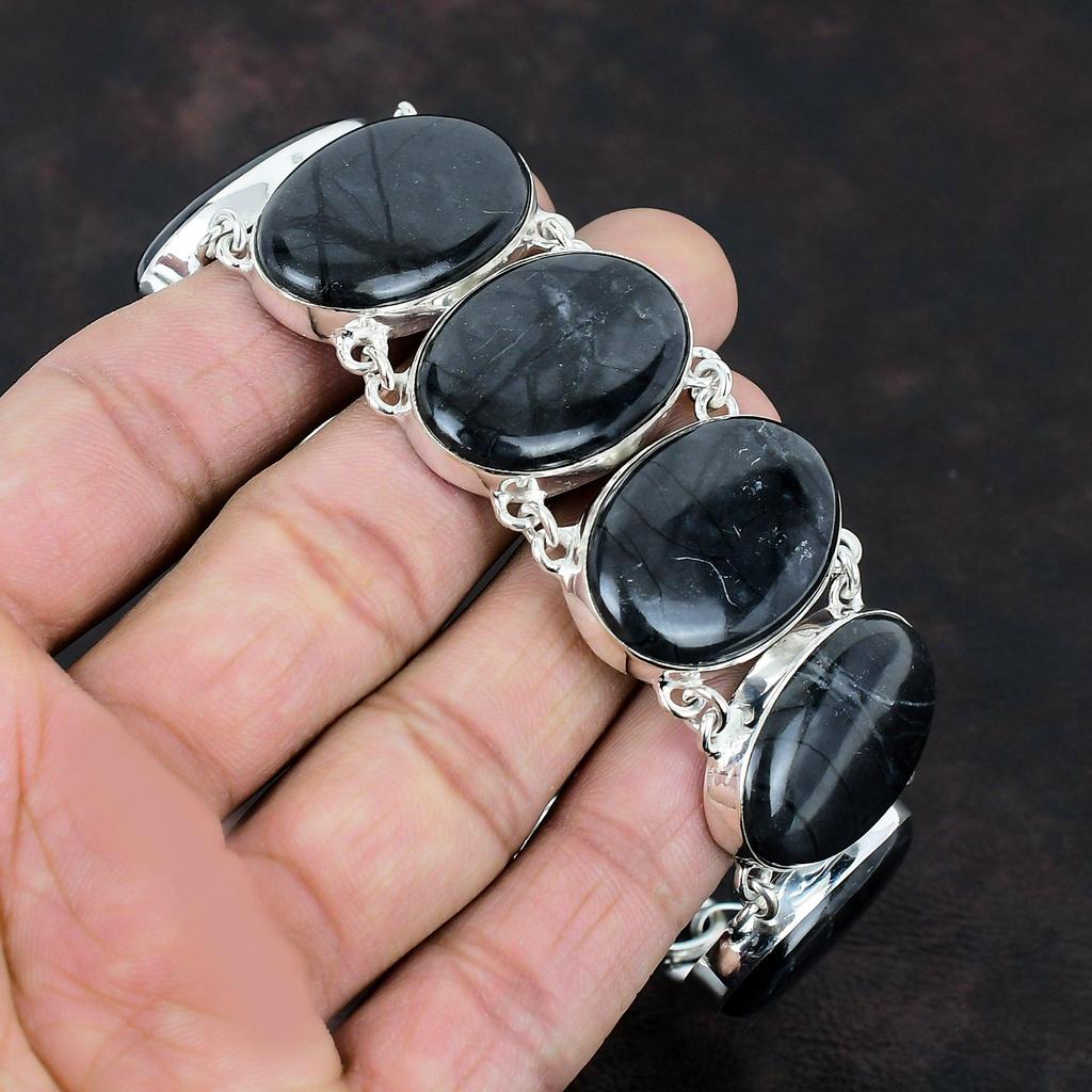 Picasso Jasper Gemstone Bracelet Handmade Jewelry Unique Style Bracelet 925 Sterling Silver Bracelet Adjustable Chain Bracelet Gifts For Him