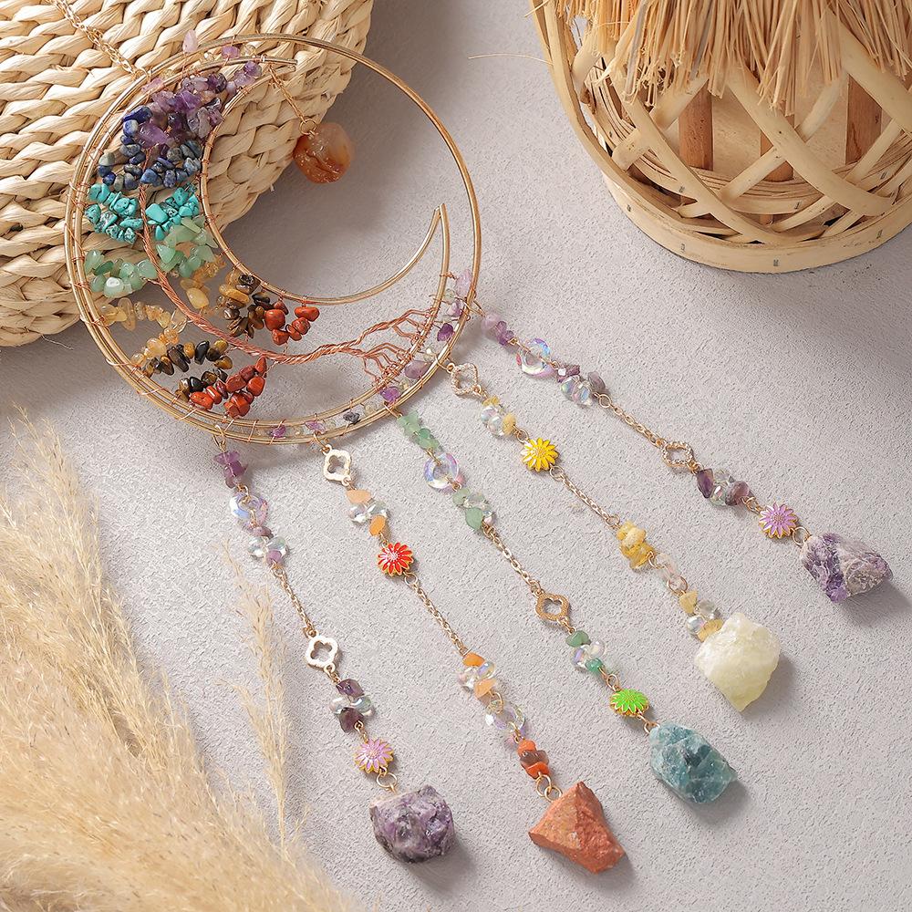 Hand-Woven Wind Chimes Life Tree Dream Crystal Wind Chime Crystal Stone Room Decoration Engraving Christmas