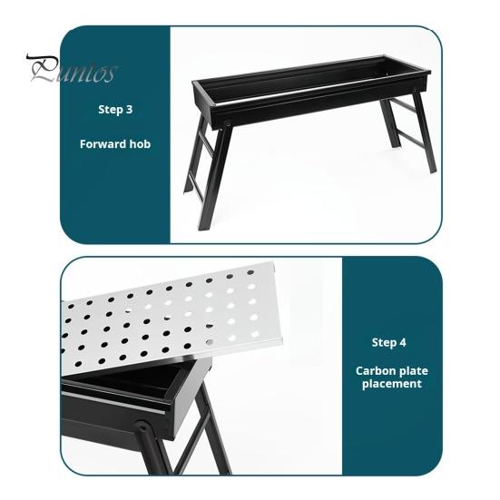 Гриль-барбекю Портативный складной угольный гриль для приготовления пищи на открытом воздухе Простая сборка и очистка Нержавеющий металлический гриль для кемпинга, пикников, пляжных вечеринок